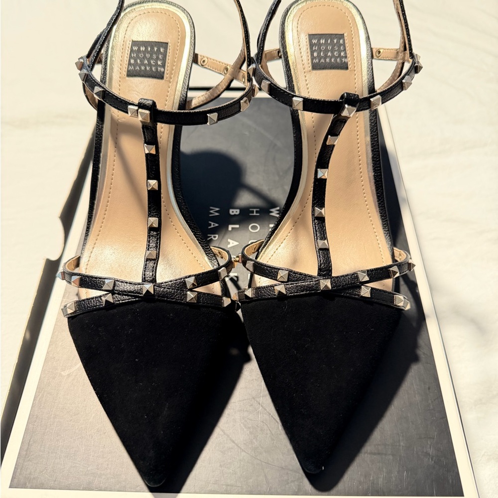 White House Black Market Black and gold Studded Heels